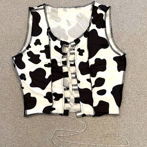 SHEIN Rhinestone Lace-Up Front Cow Print Tank Top